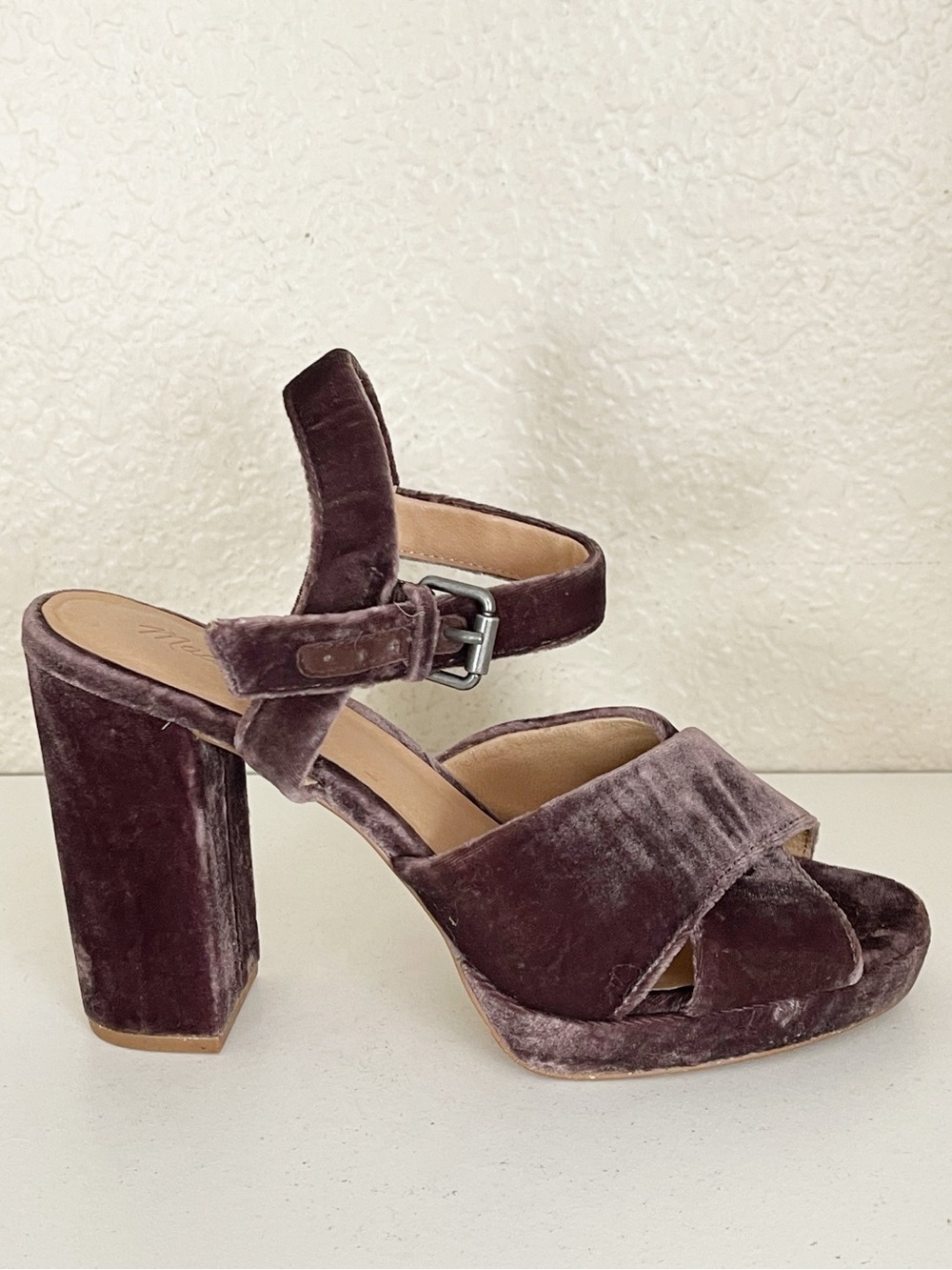 Madewell Vanessa Brown Velvet Heeled Sandals chunky block heel - Picture 5 of 13